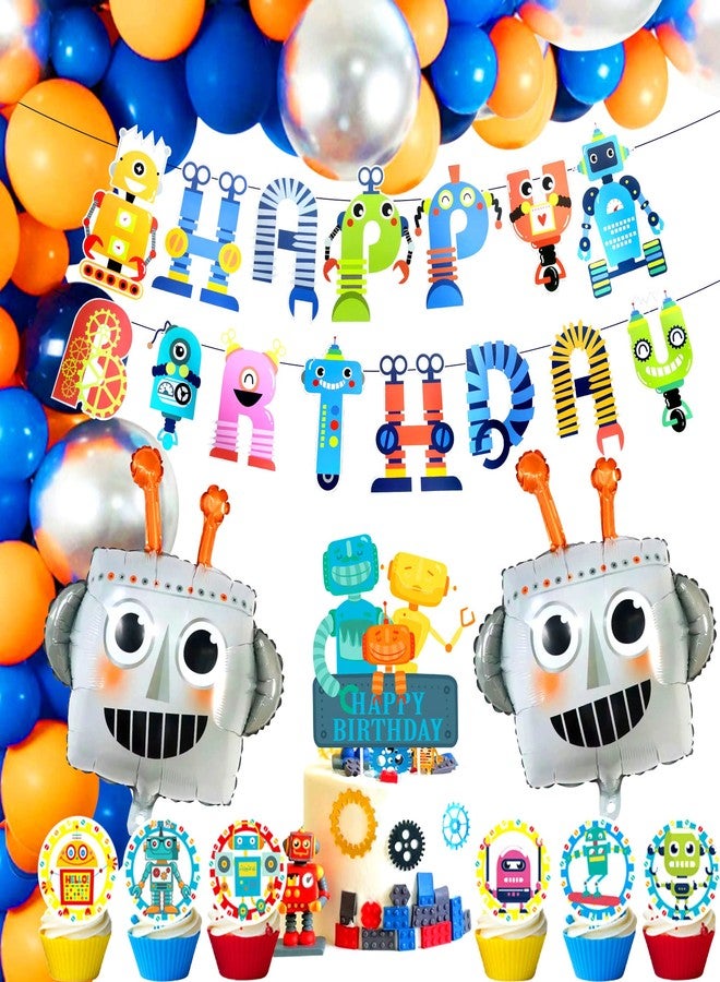 Roaring Good Time 83 PCS Robot Birthday Party Decoration Robot Birthday Party Supplies Favors Cake Cupcake Decoration Robot Party Decorations for Baby Shower Party Supplies - Image 1